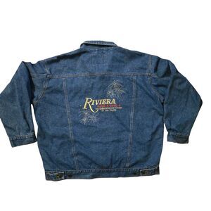 VTG Riviera Las Vegas XL Denim Jacket Casino Gambler Emboidery Blue Jean